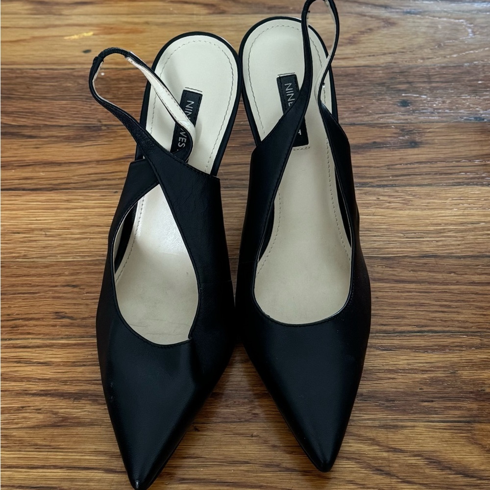 Nine West Black Leather Pointed Slingback Pumps